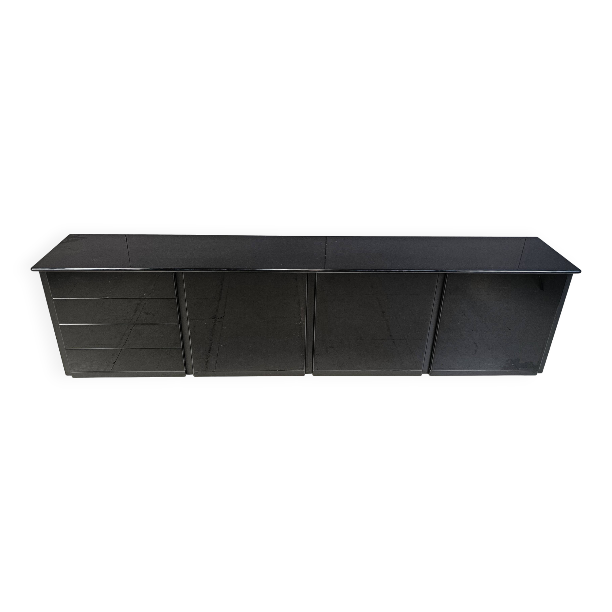 Grand buffet vintage laqué noir, années 70