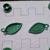 Duo of Vallauris raviers in the shape of green leaves signed Cérenne