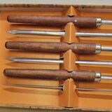 Set of 6 vintage skewers in stainless steel and wood in their box