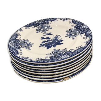 8 assiettes plates bleues longwy