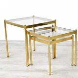 Mid Century Brass Nesting Tables With Glass Tops, Italy, 1970s, Set Of 3