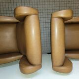 Beautiful pair of very comfortable vintage 1960-70 armchairs in brown skai