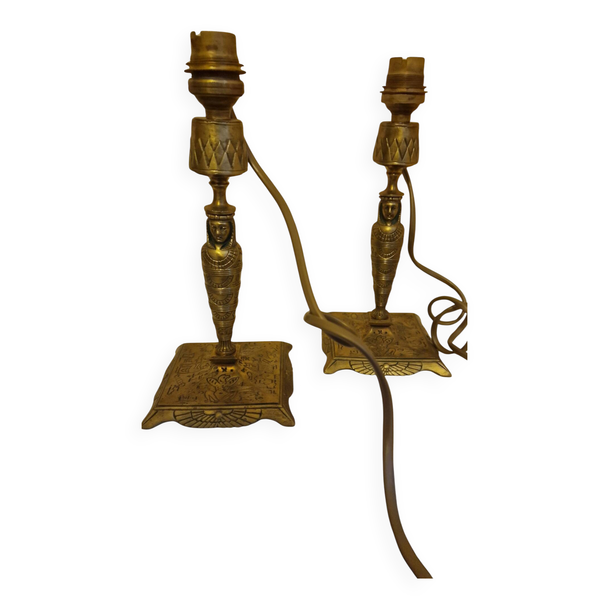 Paire de lampes vintage style Égyptien en laiton – Design pharaon,