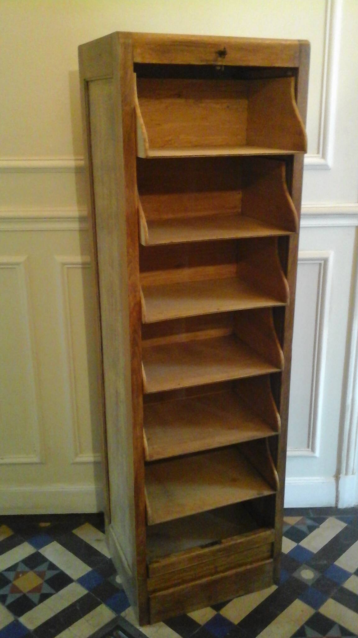 Old oak curtain file cabinet