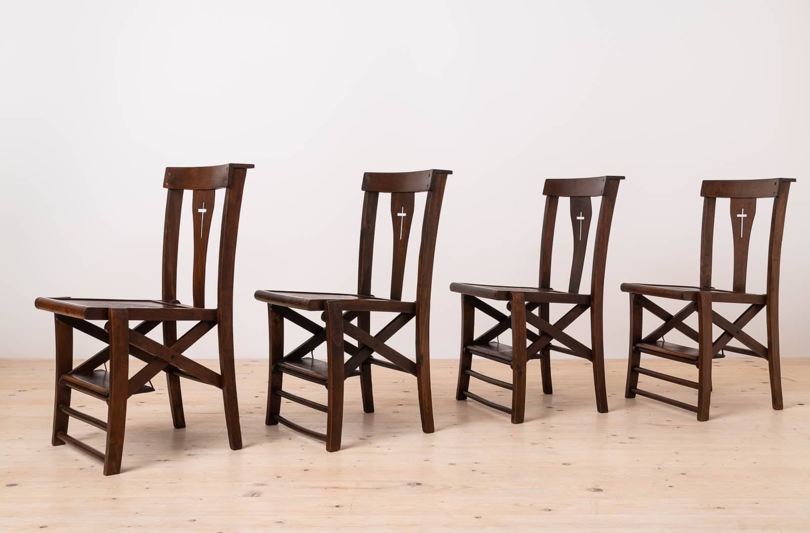 Set of 4 Italian Ecclesiastical Chairs by Caloi, Conegliano Veneto, 20th C.