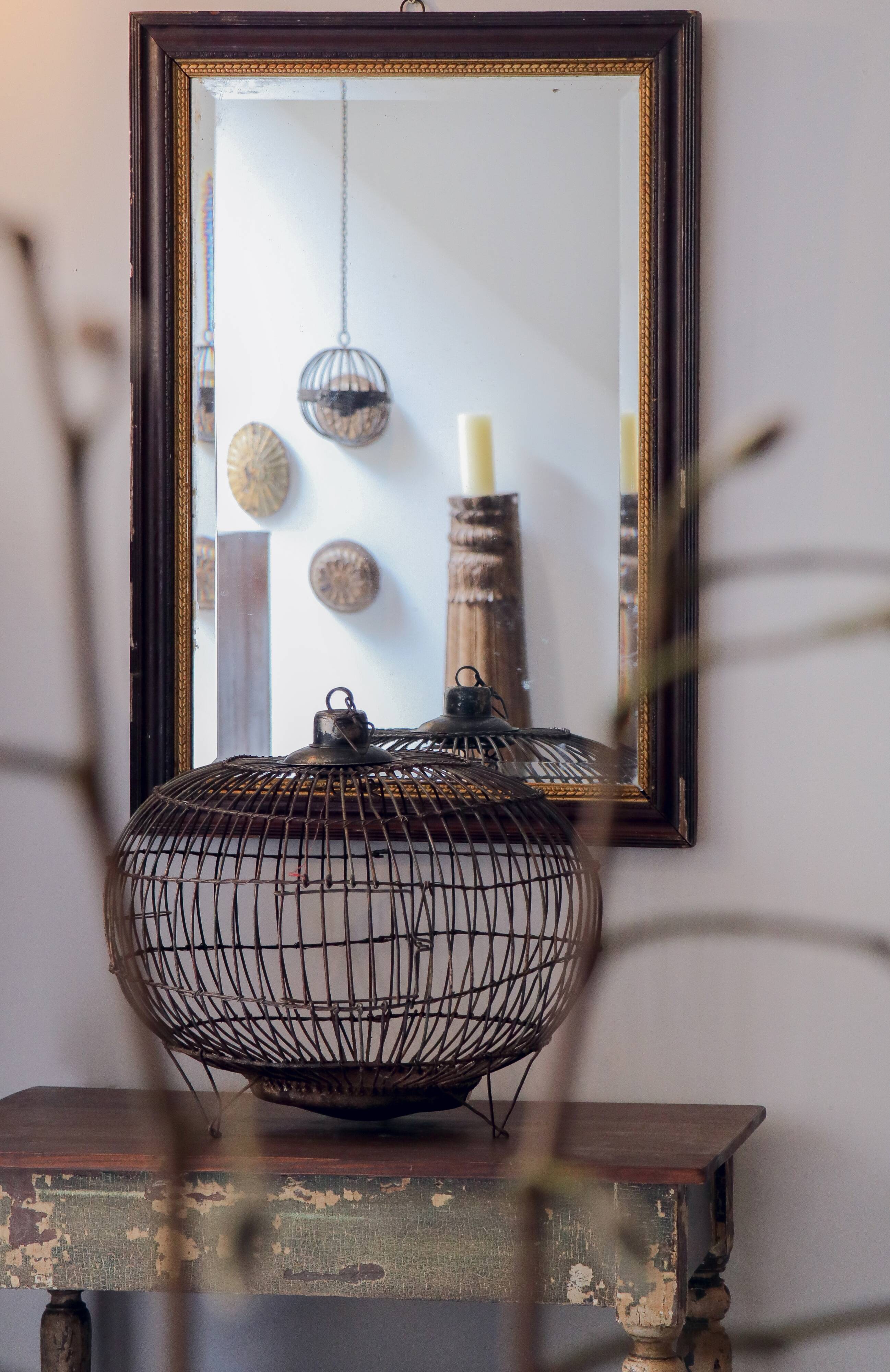 Black lacquered stucco mirror