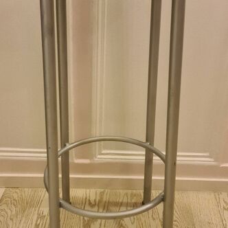 Old industrial iron stool repainted metallic gray in perfect condition