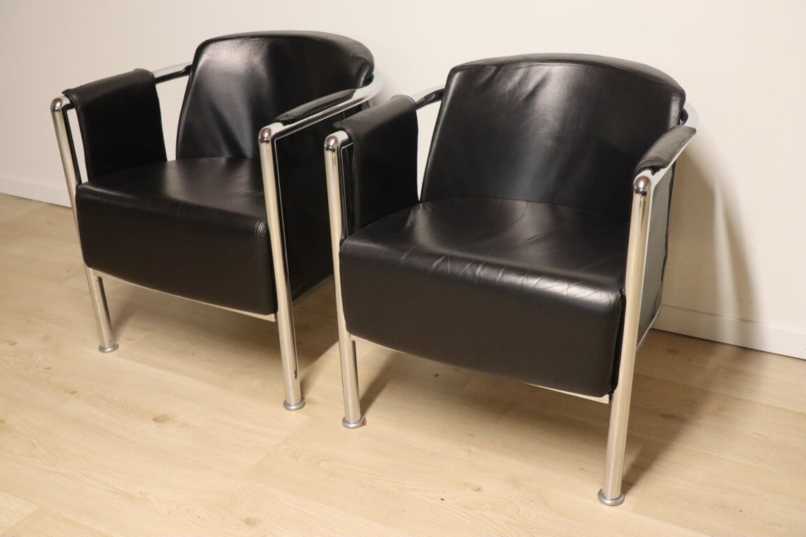 Pair of armchairs in synthetic leather and chromed metal, 1970