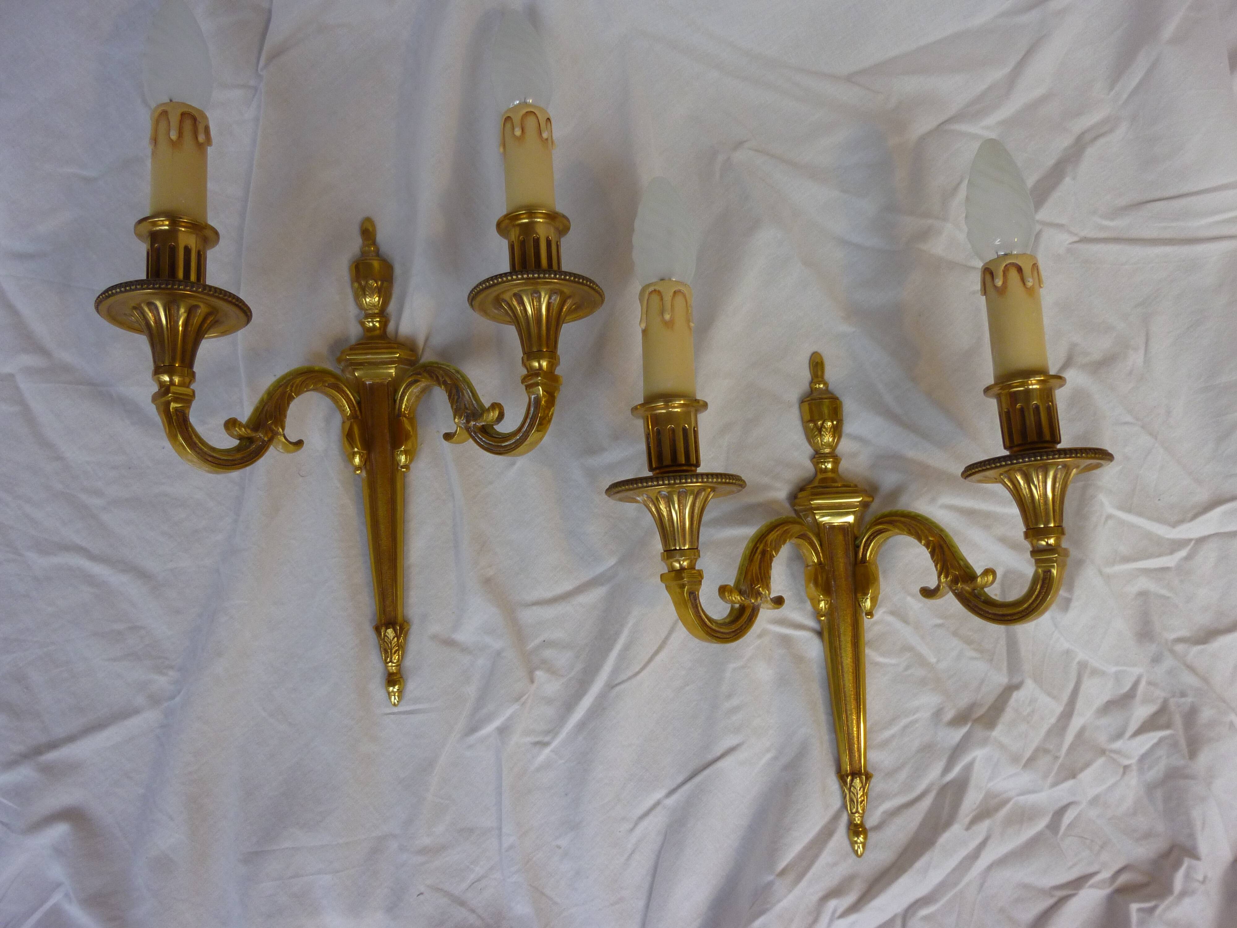 Pair of sconces Lucien Gau real brass