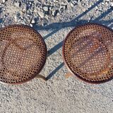 Pair of low caned stools signed Thonet - 1920s