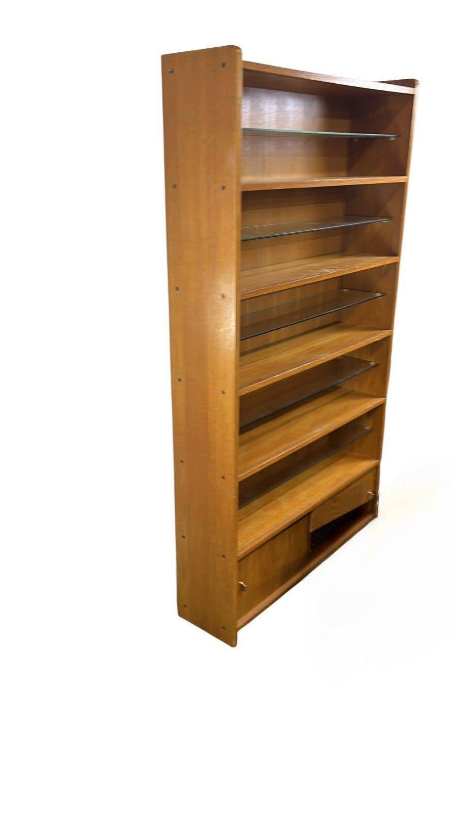Shallow vintage wooden display cabinet / shelving unit / collector's cabinet