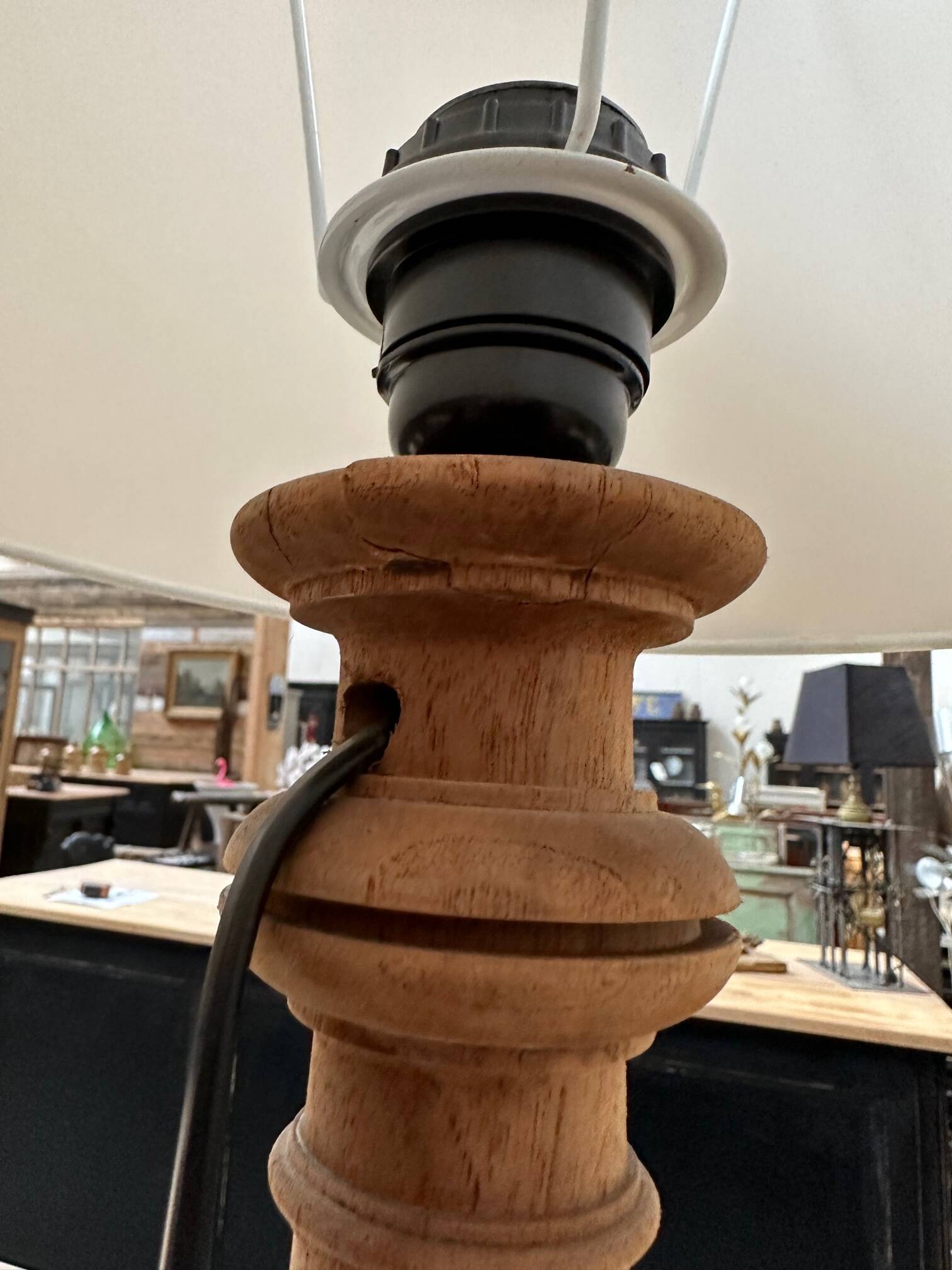 Pair of wooden base lamps