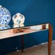 Art Deco coffee table with bevelled mirror from the 1940s, bohemian chic.