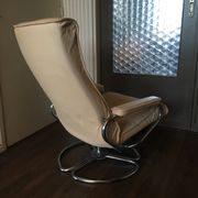 Mid-century danish leather & tubular steel swivel lounge armchair