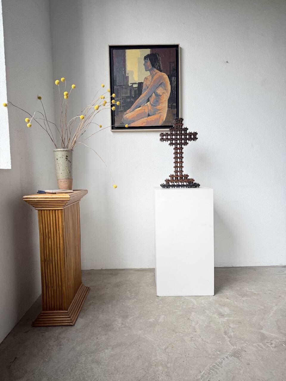 Crucifix sculpture Tramp Art 1900