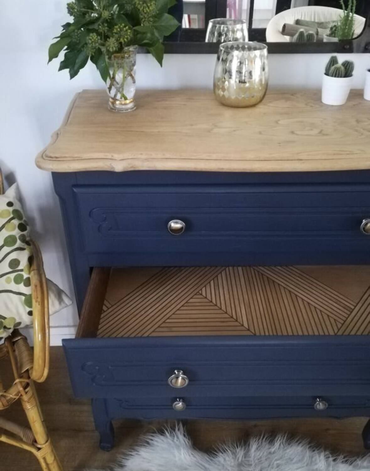 Commode vintage, plateau bois massif