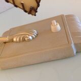 Brass bedside lamp and beige lampshade art deco style