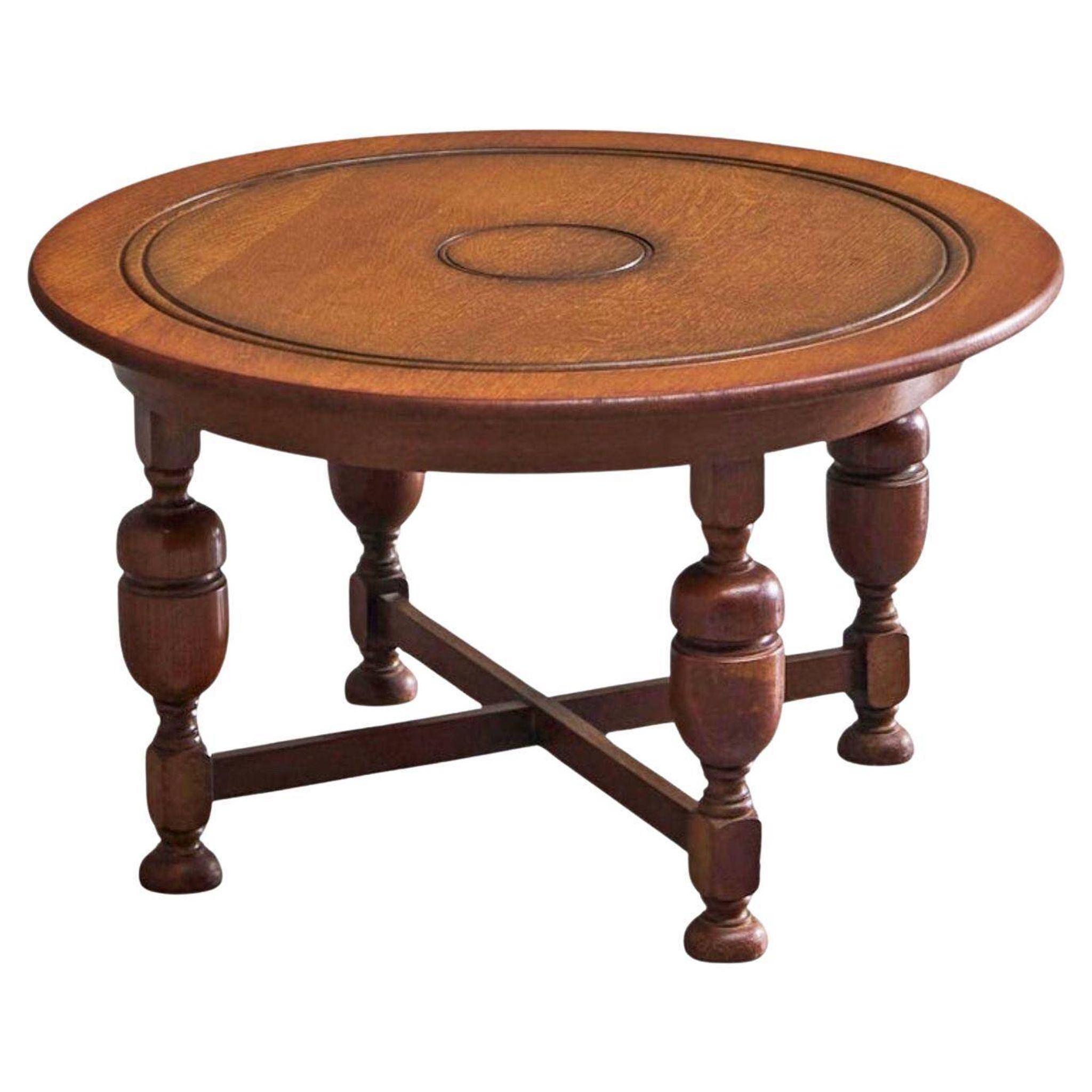 H. Pander & Sons Round Table in Solid Oak with Baluster Legs, 1920s
