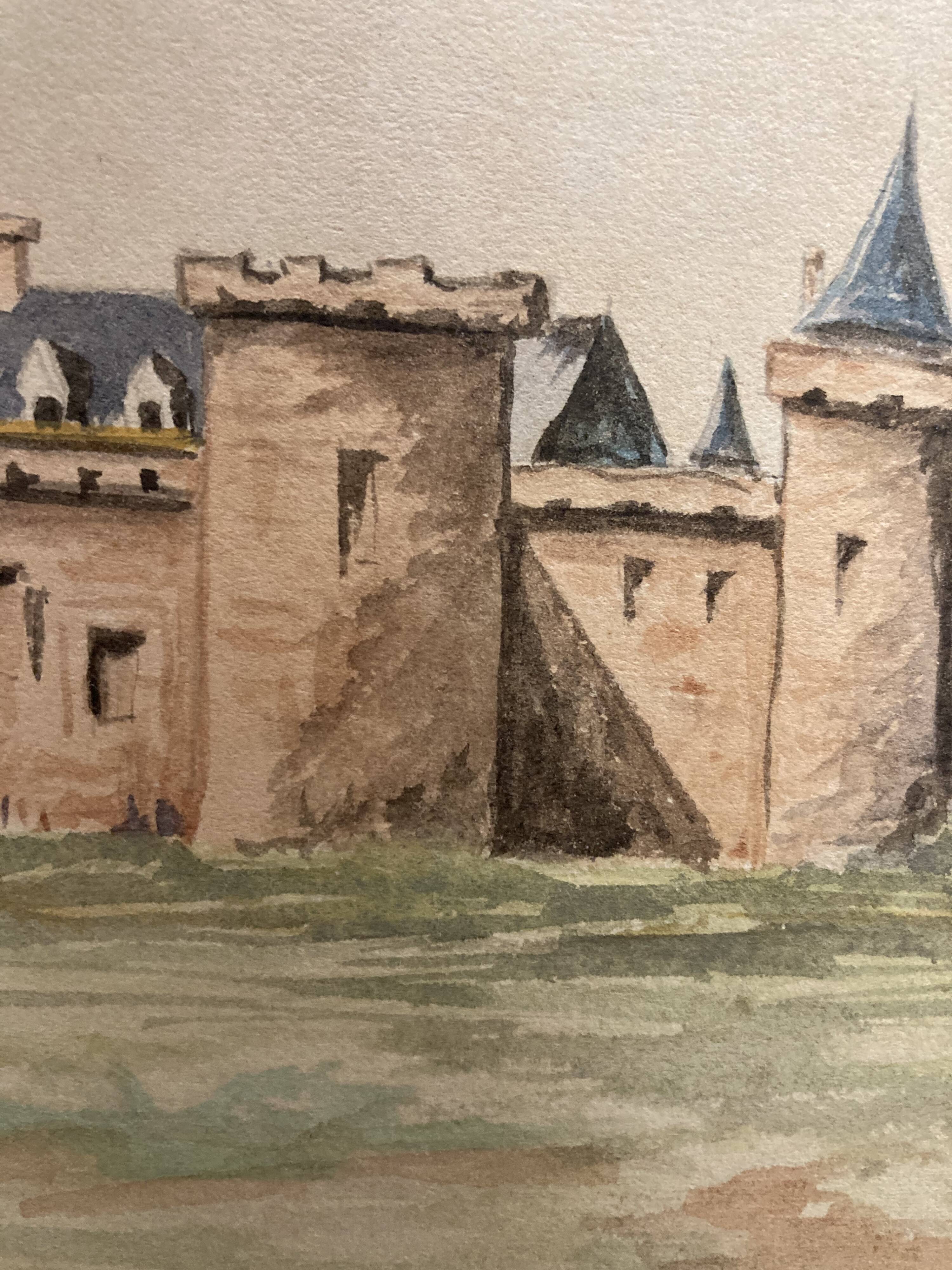 Double-sided watercolor castle landscape