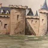 Double-sided watercolor castle landscape