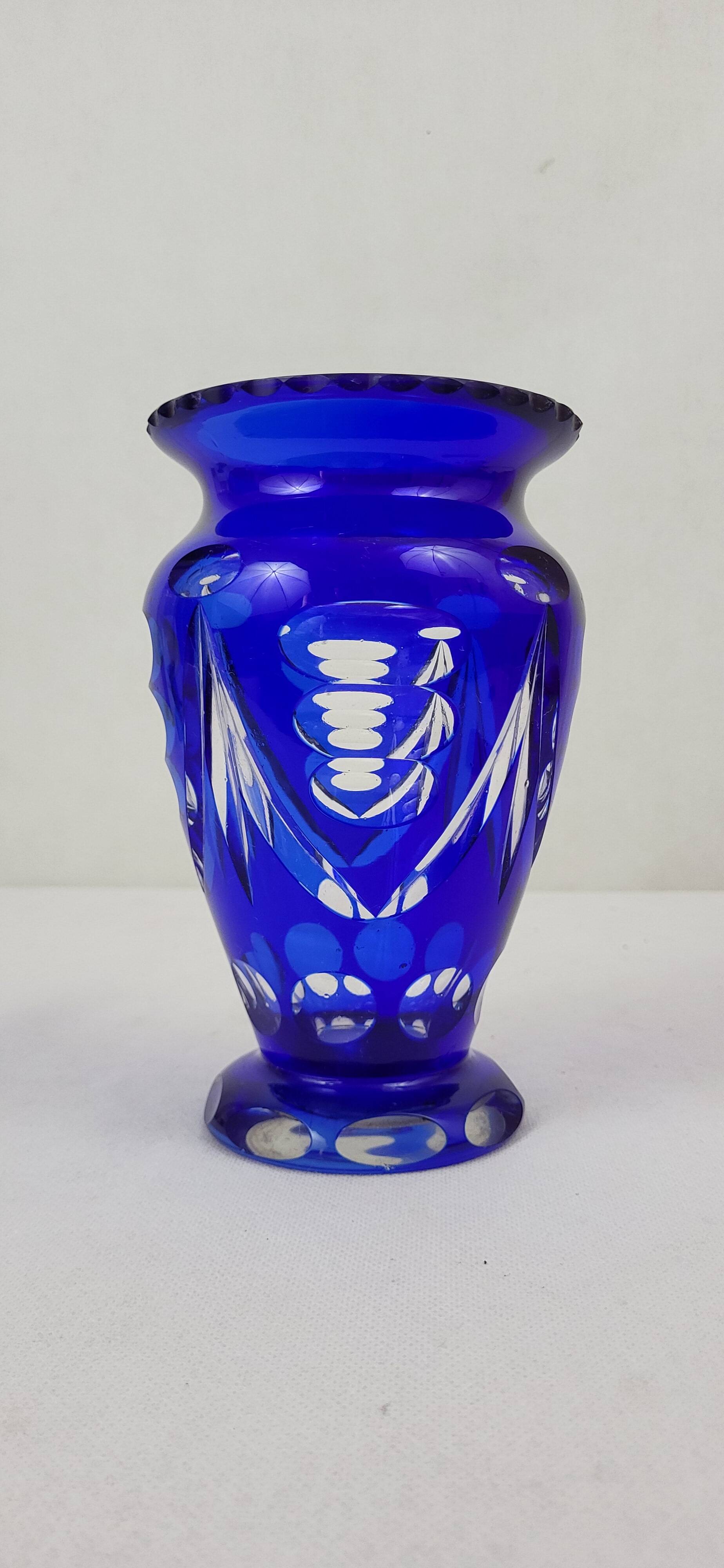 Cobalt blue crystal vase, Czechoslovakia