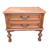Two-drawer bedside table in oak veneer / 60s-70s