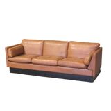 Vintage Scandinavian asymmetrical sofa, with brown leather