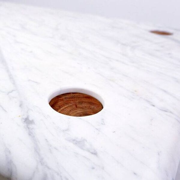 Unique rectangular  Coffee Table in Marble and Teak Wood - Belgian creation