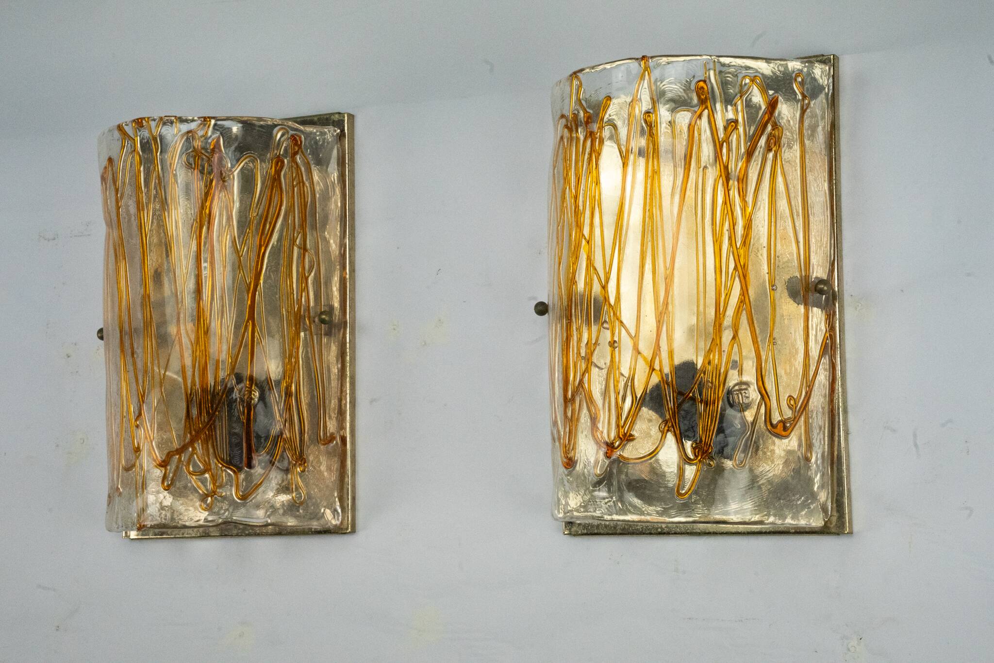 Pair of signed La Murrina thick Murano glass sconces. Italy 1970s.