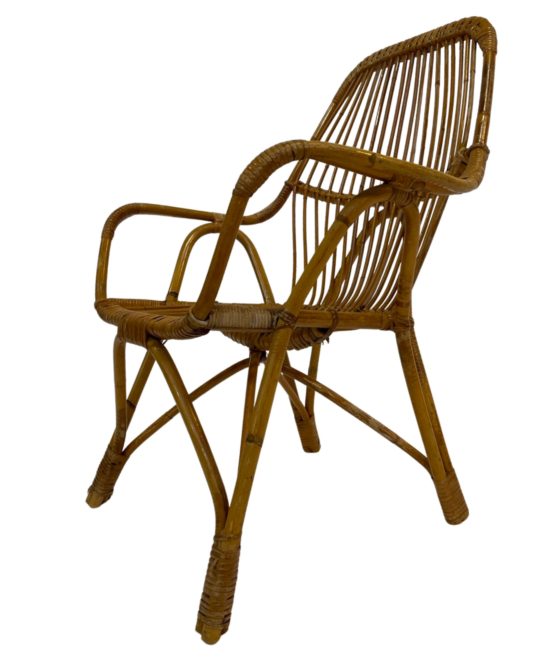 Rattan easy chair by Dirk van Sliedregt Rohe Noordwolde 1960 in the Netherlands
