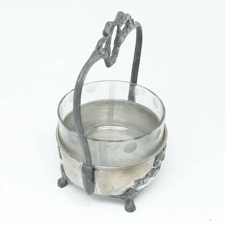 Sucrier Art Nouveau, en laiton argenté, Pologne, années 1920