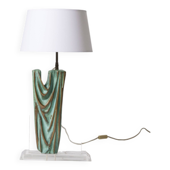 Lampe en plexiglas et bronze drapé