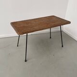 Table basse osier tressé et métal 1960