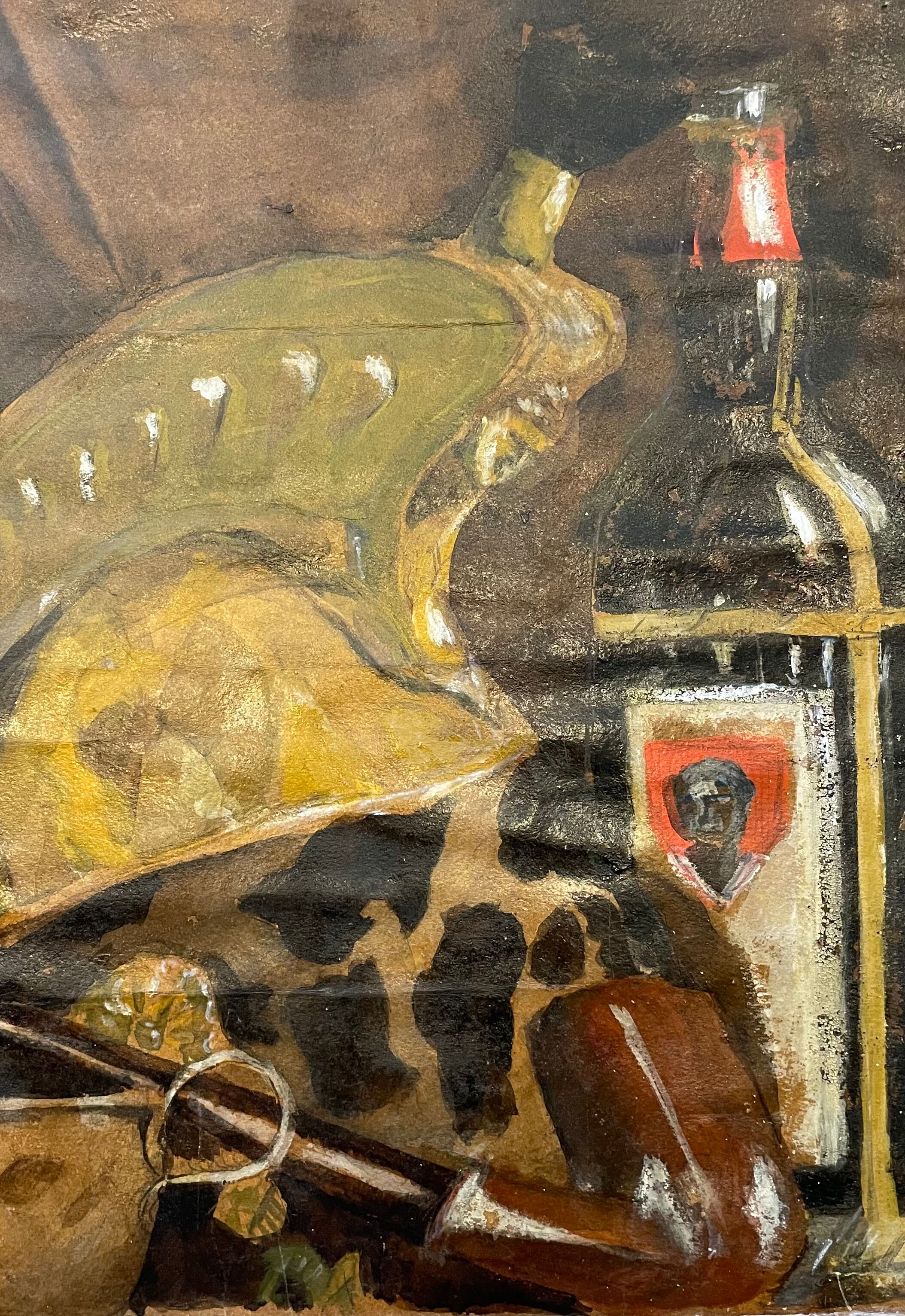 Painting old still life with the bottle XXth