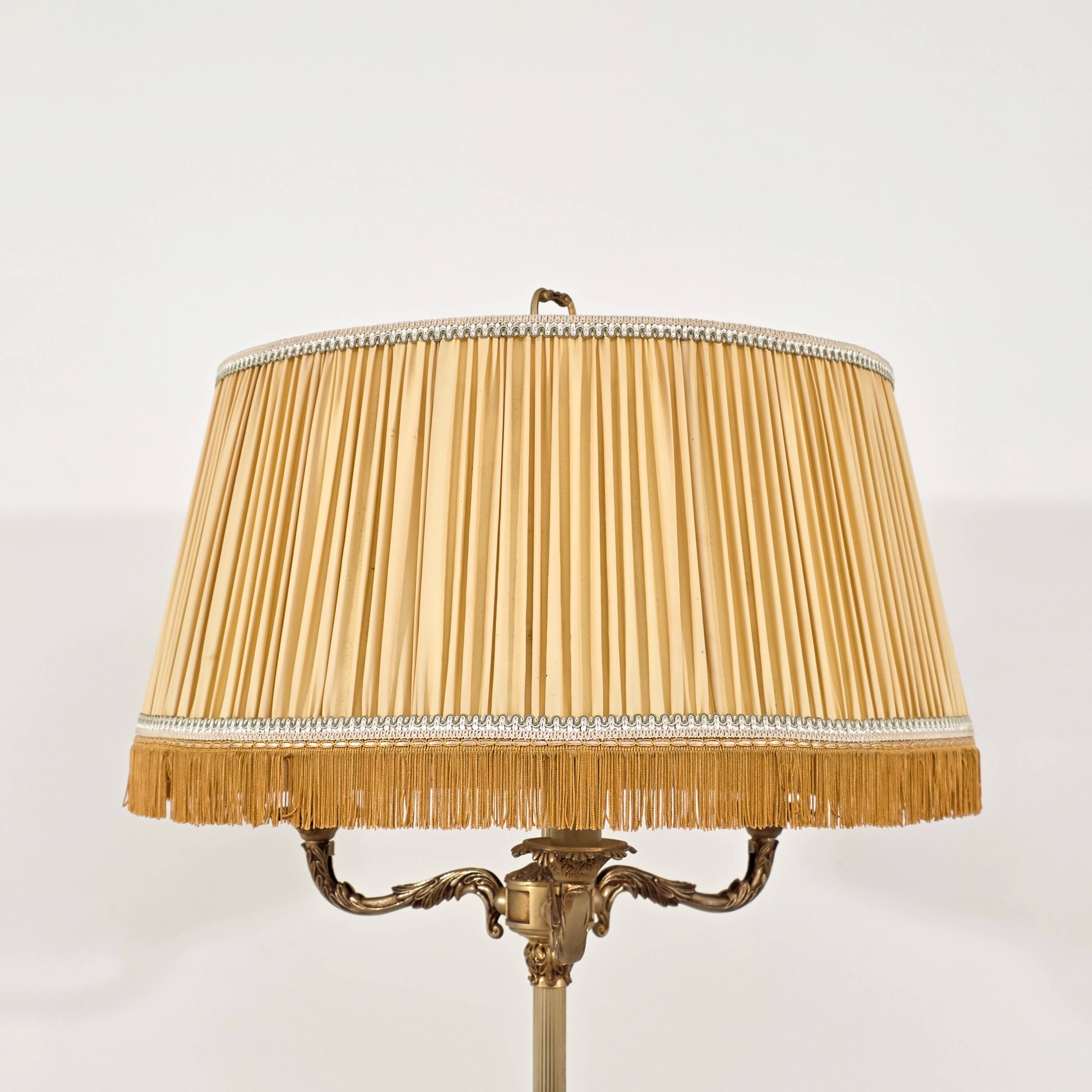 Golden floor lamp with pleated shade – Mid 20th century