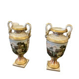 Pair of painted porcelain vases antique scenes