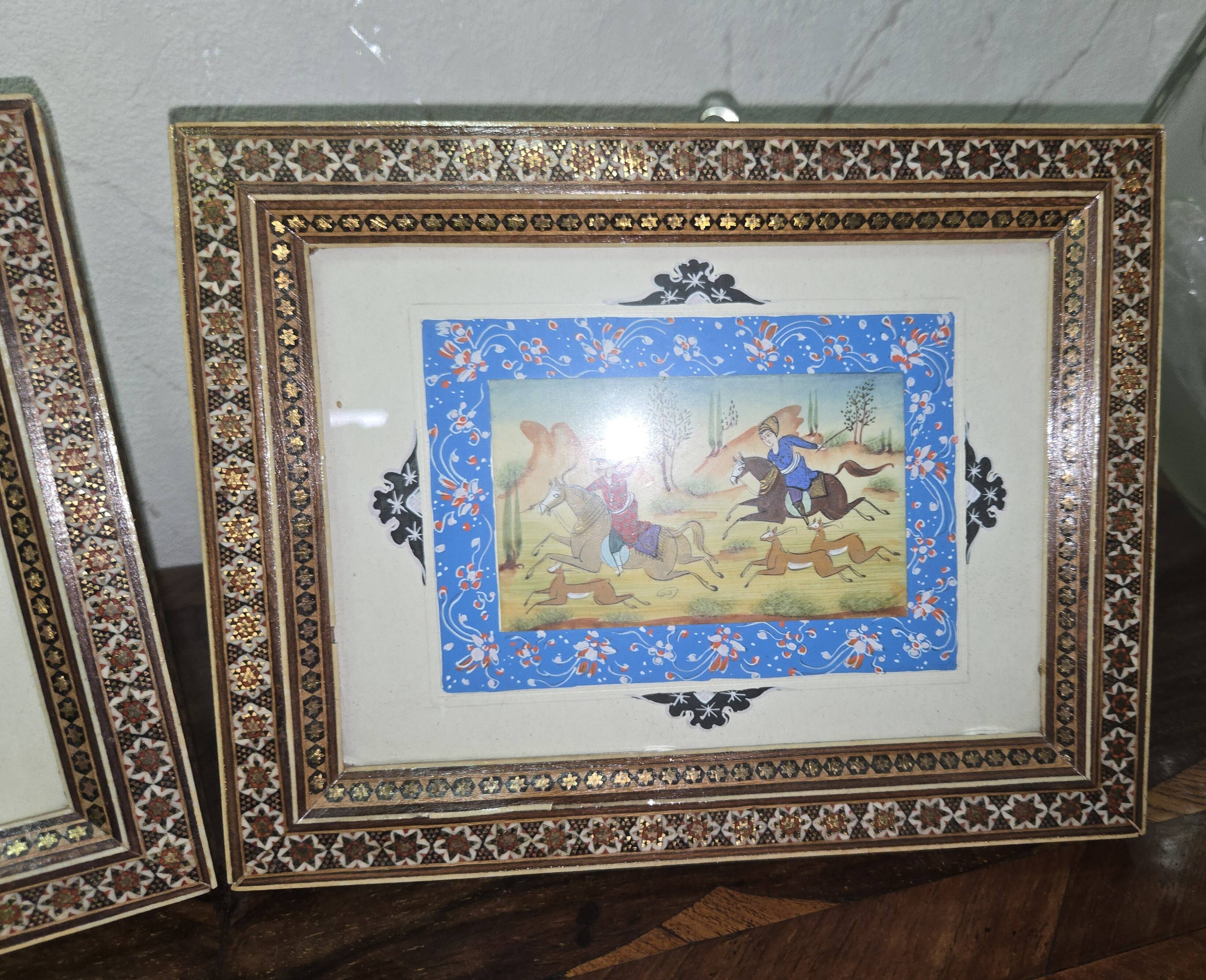 Pair of framed Persian miniatures – Eastern equestrian scenes