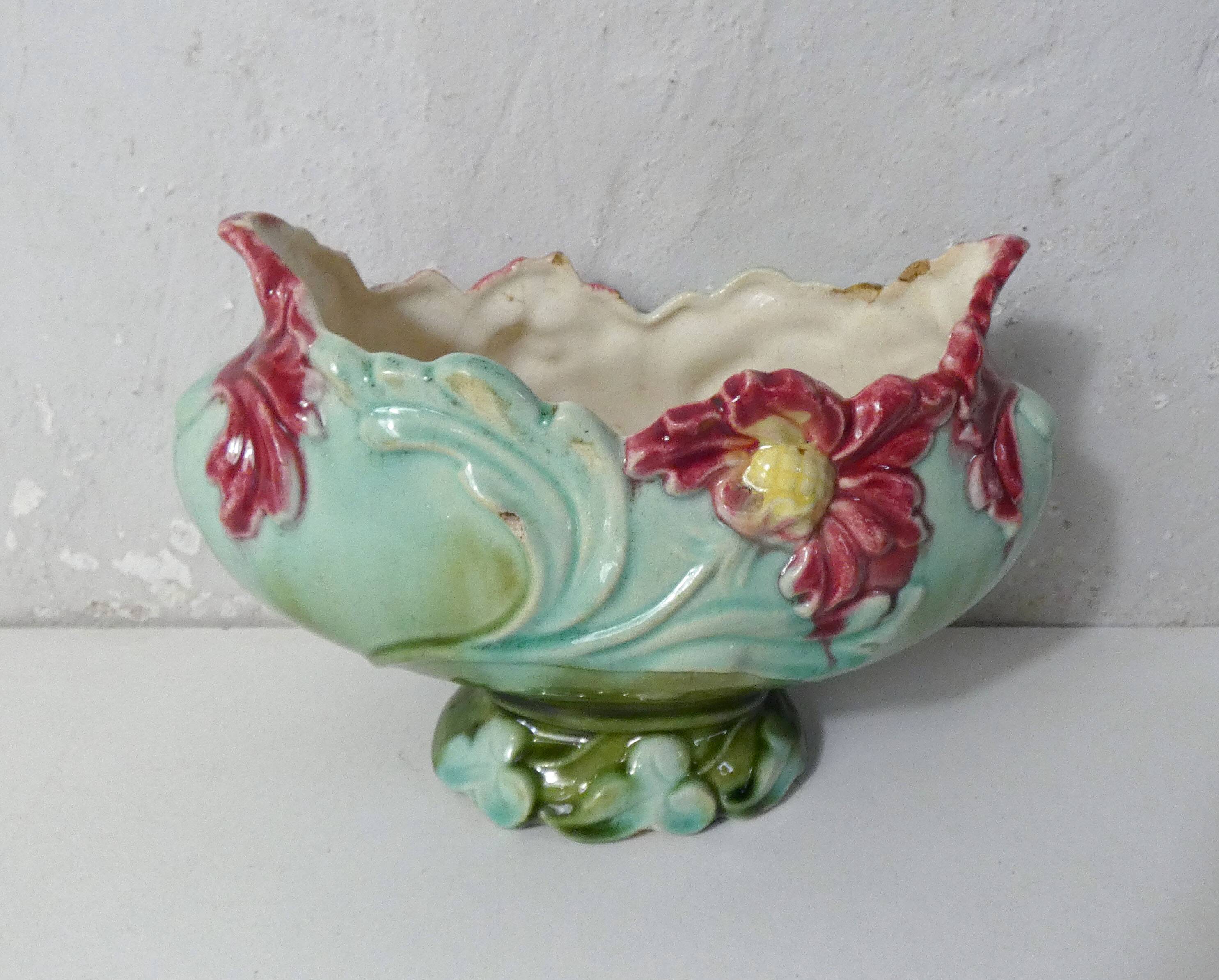 Old barbotine small earthenware planter