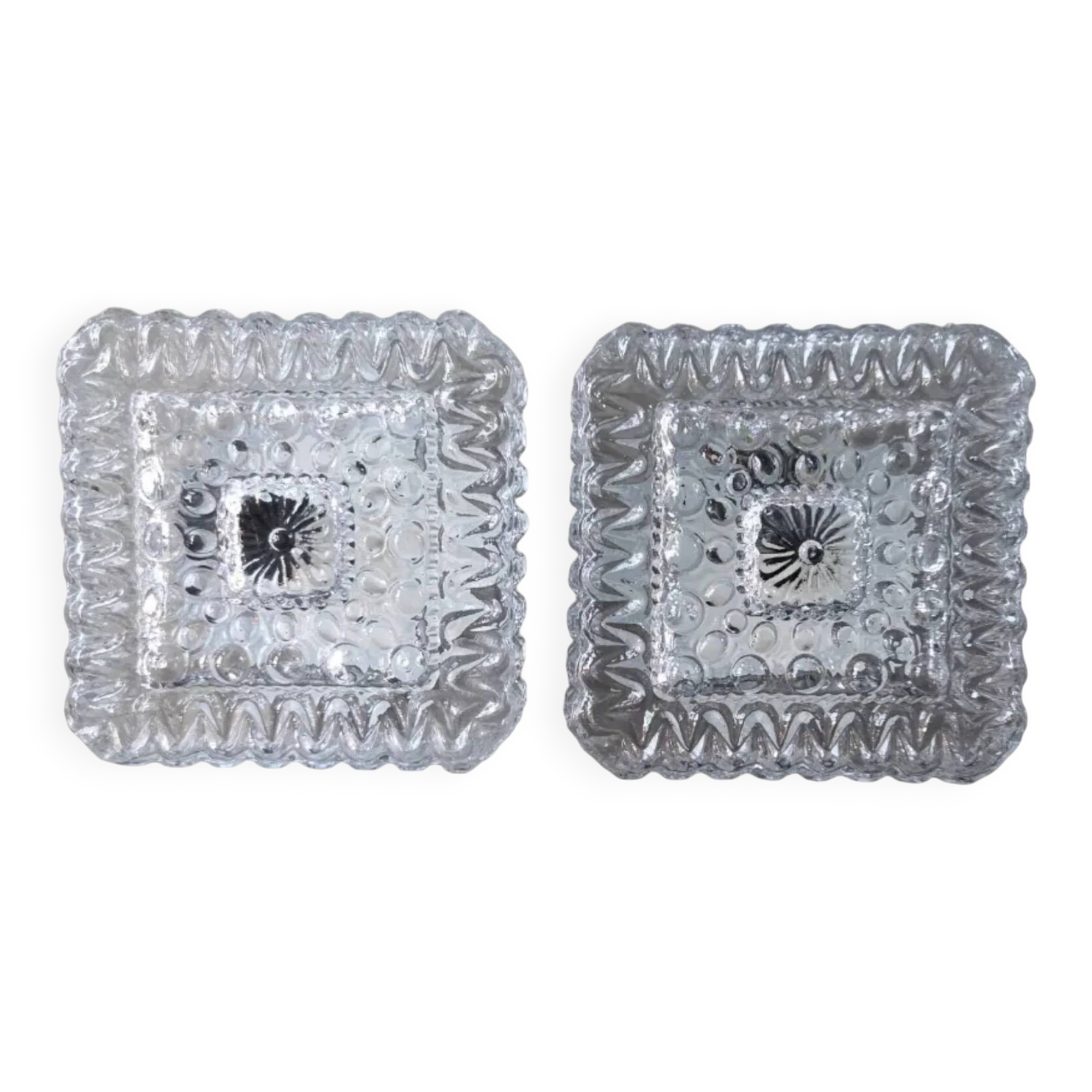 Pair of ceiling lights or moulded glass wall lights.