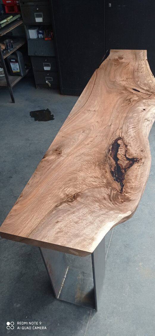 Walnut console with steel legs