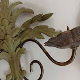 Pair of vintage wall lights candlesticks in gold metal and green patina