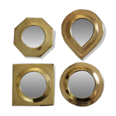 Ensemble de 4 petits miroirs muraux en laiton, formes géométriques, 9 cm