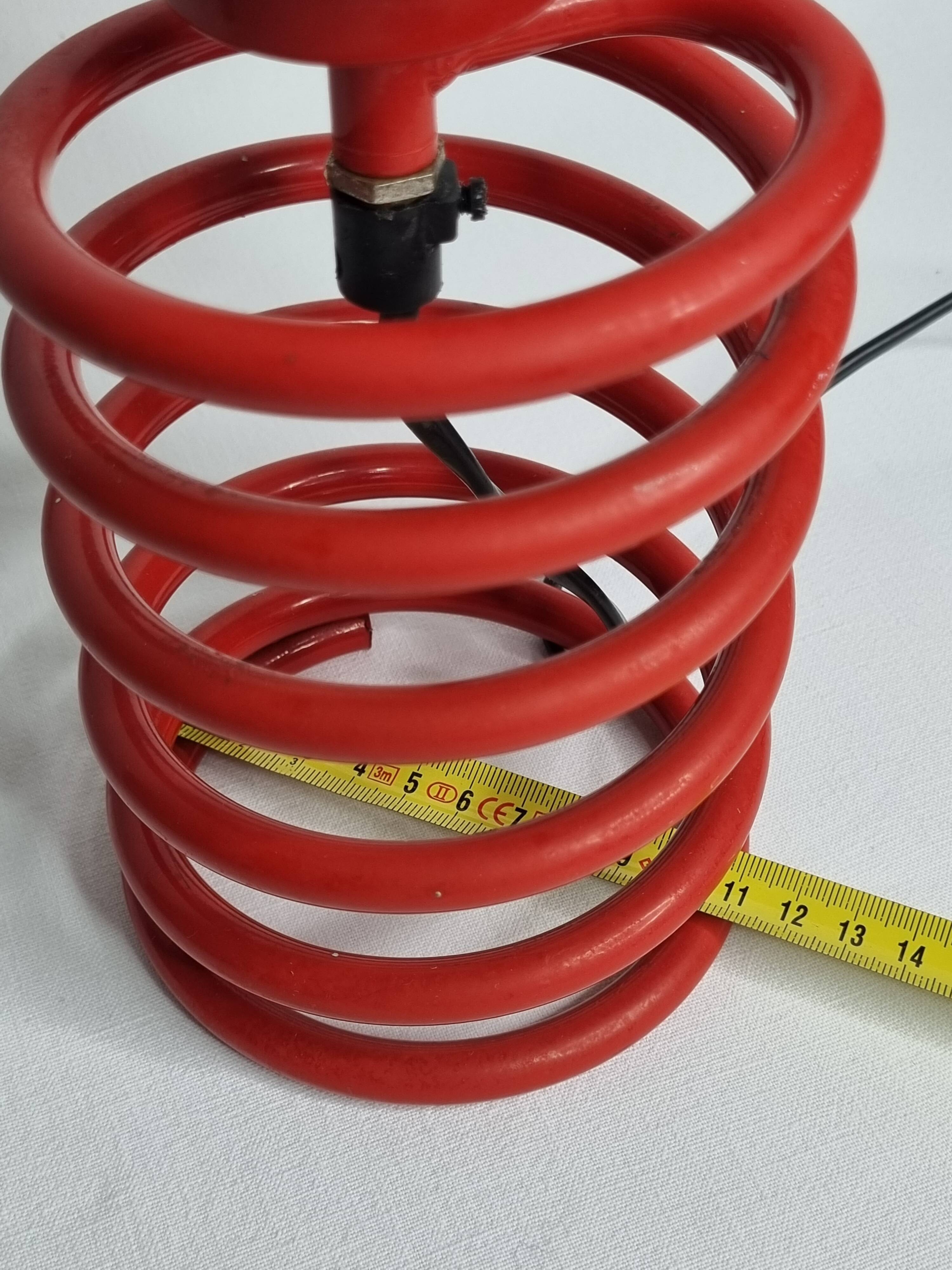 Vintage red lacquered spring lamp, 70s
