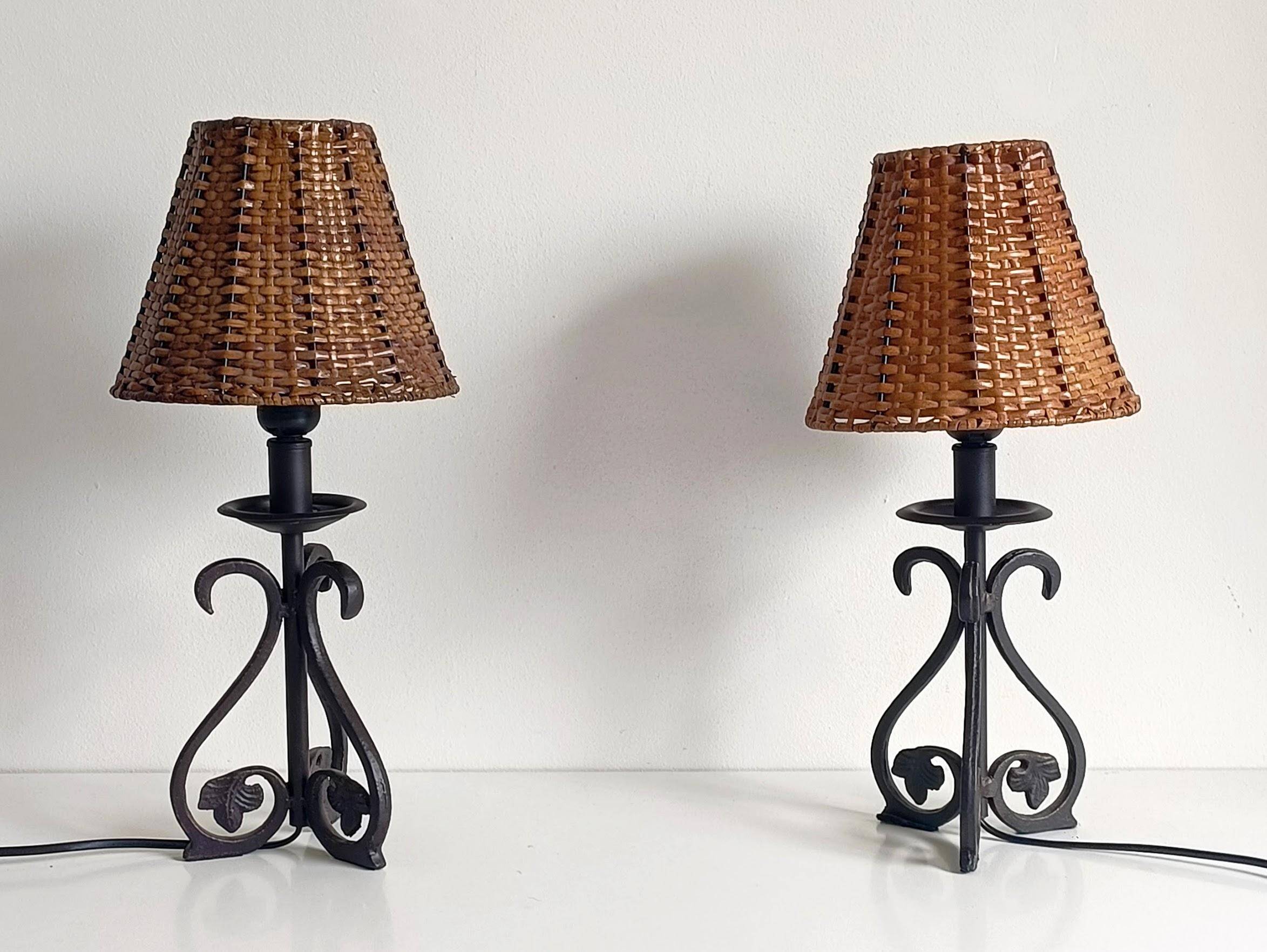 Mid-20th Century Spanish Hand-Forged Wrought Iron Table Lamps