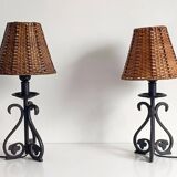 Mid-20th Century Spanish Hand-Forged Wrought Iron Table Lamps