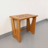 Vintage Guillerme and Chambron coffee and side table in solid oak and ceramic from the 50s and 60s