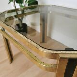 Vintage Brass & Smoked Glass Coffee Table: Mid-Century Italian End Table