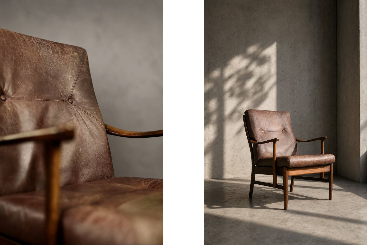 Fauteuil vintage en hêtre et cuir marron du milieu du siècle de Farstrup Møbler