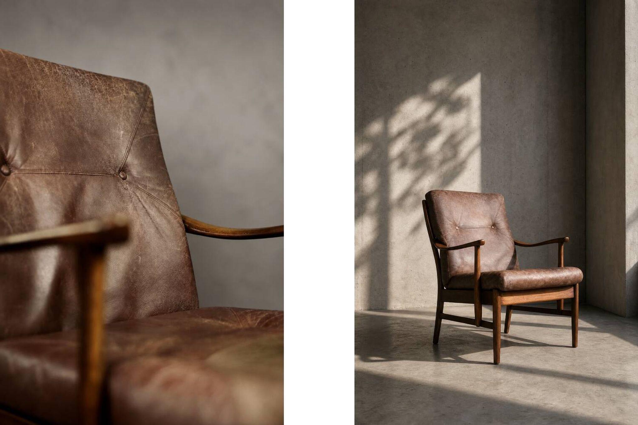 Fauteuil vintage en hêtre et cuir marron du milieu du siècle de Farstrup Møbler