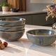 4 handmade ceramic bowls – Grey-blue glaze and mineral shades